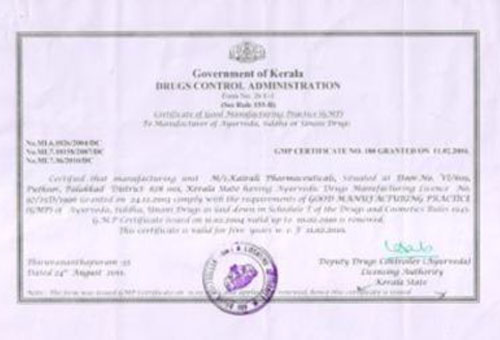GMP Certificates for Kairali Ayurvedic Products