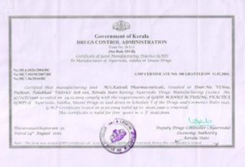 GMP Certificates for Kairali Pharmaceuticals